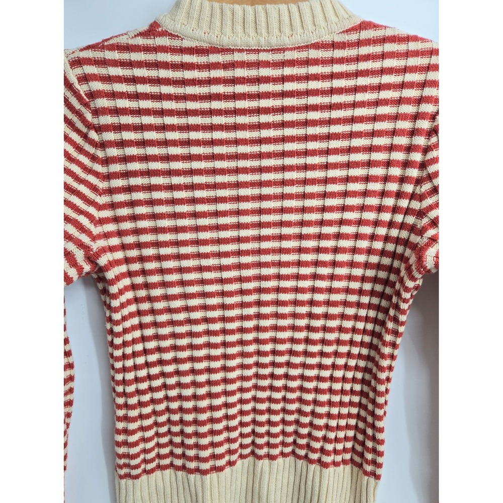 THE GREAT.‎ The Mini Striped Pullover Sweater Red Cream Ribbed Cotton Blend Sz 1 - Picture 11 of 14